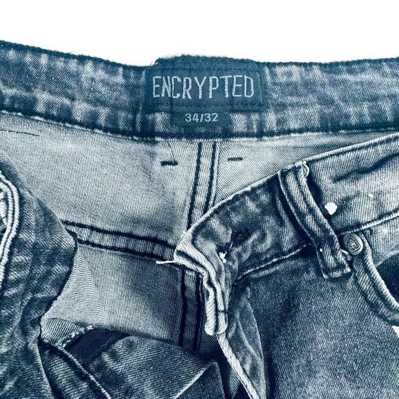 Encrypted Men’s Jeans 34x32 Black Distressed Paint Splatter Savage Graphic Denim - Picture 3 of 6